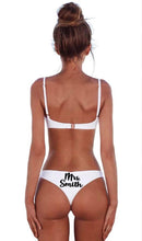 Load image into Gallery viewer, Bride Mrs. Honeymoon Bikini Two Piece Swim Suit, White Low Rise Bridal Bathing Suit