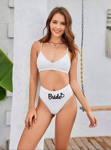 Load image into Gallery viewer, Bride Mrs. Honeymoon Bikini Two Piece Swim Suit, White High Waisted Adjustable Straps Bikini For Bride