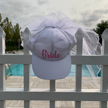 Load image into Gallery viewer, Bride Baseball Cap with attached Veil, Bride to Be Hat & Veil