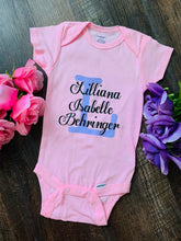 Load image into Gallery viewer, Baby Monogram Name Customized Personalized Onesie or Tshirt