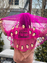 Load image into Gallery viewer, Pink Custom Photo Face Veil for any Bride, Bachelorette Bridal Shower Veil with Grooms Face