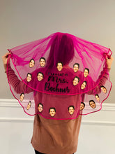 Load image into Gallery viewer, Pink Custom Photo Face Veil for any Bride, Bachelorette Bridal Shower Veil with Grooms Face