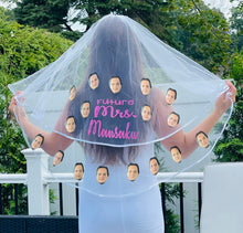 Load image into Gallery viewer, Pink Custom Photo Face Veil for any Bride, Bachelorette Bridal Shower Veil with Grooms Face