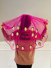 Load image into Gallery viewer, Pink Custom Photo Face Veil for any Bride, Bachelorette Bridal Shower Veil with Grooms Face