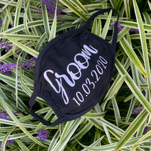 Load image into Gallery viewer, Bride and Groom Face Masks, Covid Wedding with Customized Date Facial Shields