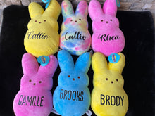 Load image into Gallery viewer, Personalized 15in Easter Peep Plush, Easter Bunny Plush Peeps, Easter Basket, Custom Peeps Bunny, Personalized Kids Gift, Baby Girl Name
