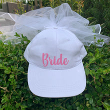 Load image into Gallery viewer, Bride Baseball Cap with attached Veil, Bride to Be Hat &amp; Veil
