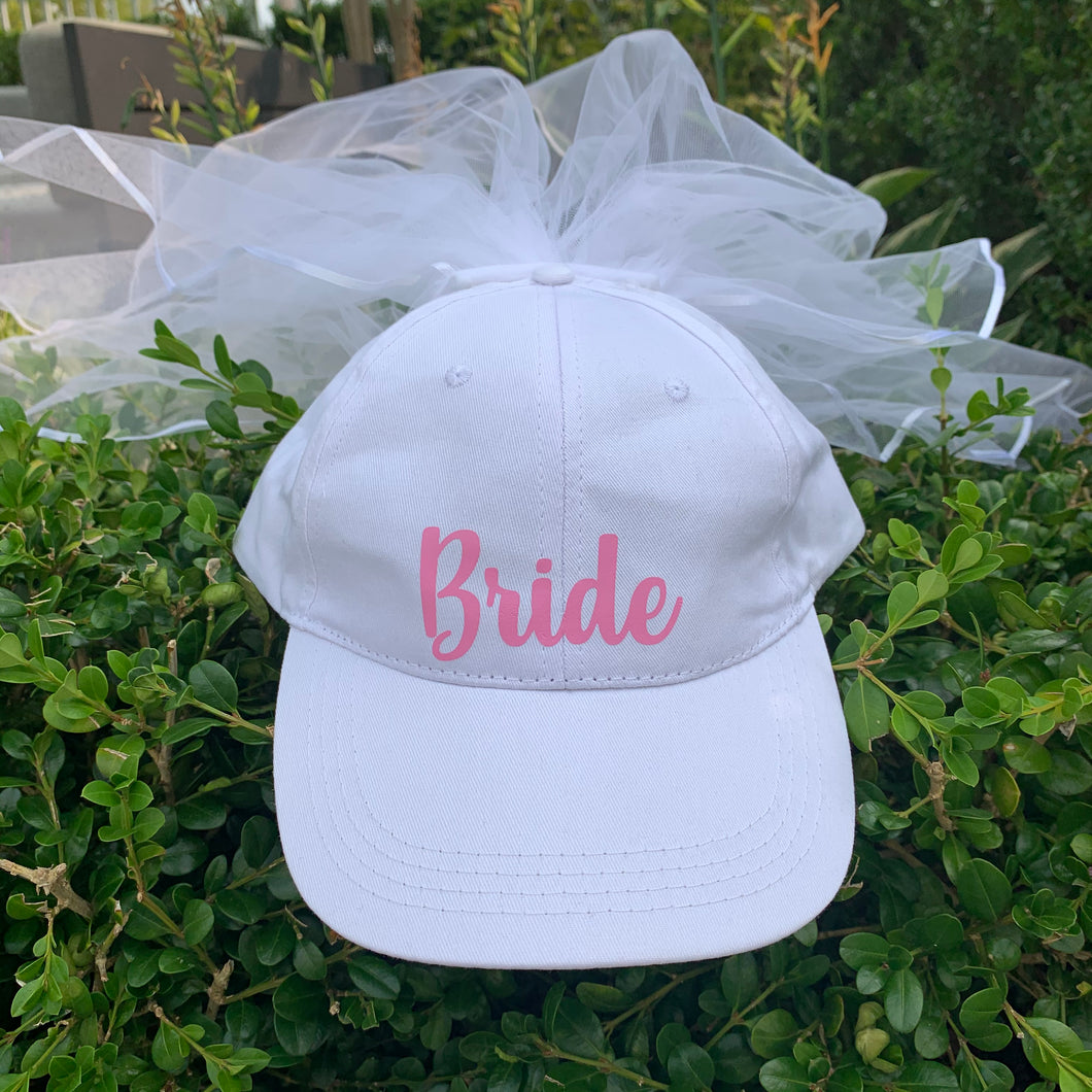 Bride Baseball Cap with attached Veil, Bride to Be Hat & Veil