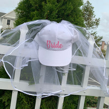 Load image into Gallery viewer, Bride Baseball Cap with attached Veil, Bride to Be Hat &amp; Veil
