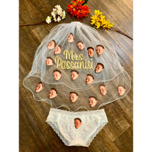 Load image into Gallery viewer, Custom Photo Face Veil for any Bride, Bachelorette Bridal Shower Veil with Grooms Face
