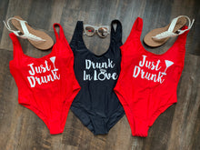 Load image into Gallery viewer, Drunk In Love, Just Drunk One Piece Matching Bathing Suits for Bridal Party
