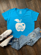 Load image into Gallery viewer, Apple Personalized Teacher Shirt with Custom Last Name
