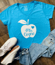 Load image into Gallery viewer, Apple Personalized Teacher Shirt with Custom Last Name
