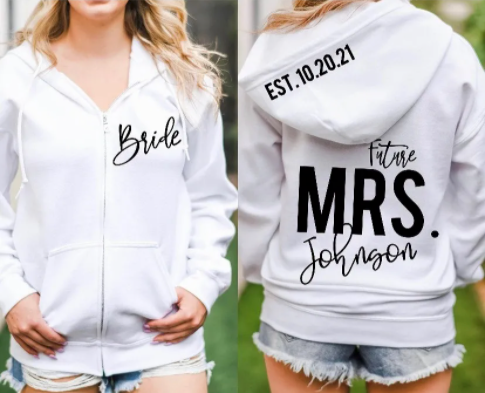 Bride Future Mrs. Engaged Honeymoon Bride To Be White Zip Up SweatShirt Personalized Hoodie