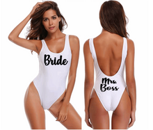 Load image into Gallery viewer, Customized Bride One Piece Swimsuit for Bachelorette, Honeymoon, Wedding!
