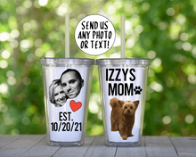 Load image into Gallery viewer, Custom Photo Tumbler with Lid &amp; Straw, Clear Plastic Tumbler Personalized with Photo/Text of your Choice
