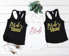 Load image into Gallery viewer, Bride Bride Squad Matching Tanks, Bridal Party Wedding Party Tank Tops, Custom Matching Bridesmaid Tanks
