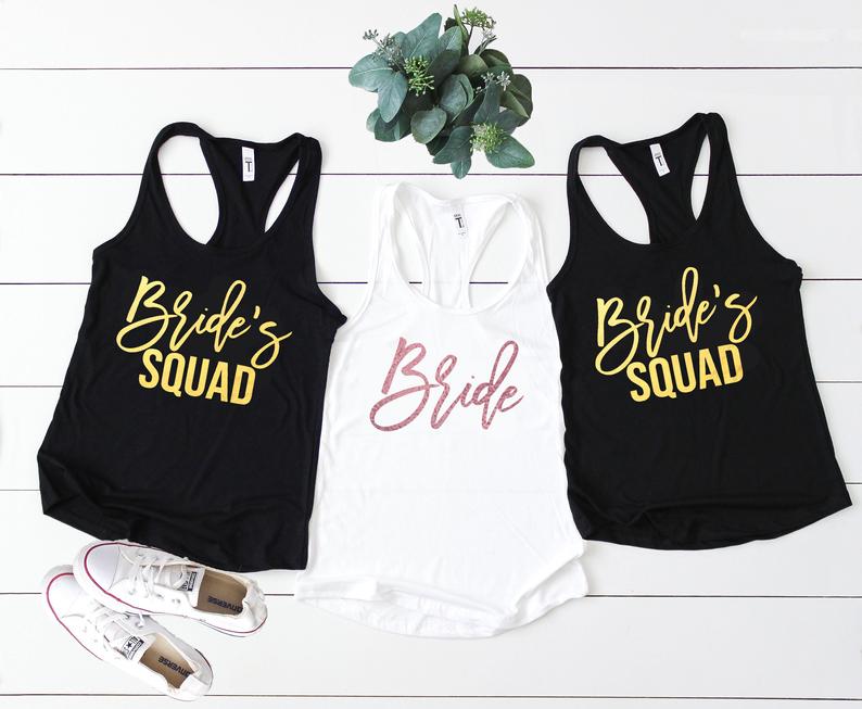 Bride Bride Squad Matching Tanks, Bridal Party Wedding Party Tank Tops, Custom Matching Bridesmaid Tanks